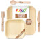 FOOGO Green 750pcs Disposable Palm Leaf Plates and Wooden Cutlery Set, FSC® Certified, 150x Large Square, 150x Small Side Plates, 150x Spoons, 150x Forks, 150xKnives, Eco Friendly