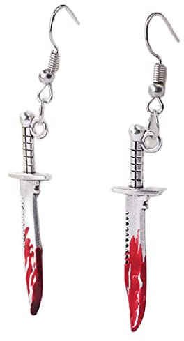 Gothic Punk Red Bloody Knife Drop Dangle Earrings Gothic Metal Scissors Dagger Jewelry Halloween Creative Funny Knife Blood Personality Hip Hop for Women Teens, Metal, metal