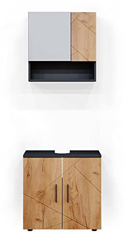 Vicco Badmöbel-Set Irma, Badezimmerschrank-Set, Anthrazit/Eiche, 2 Teile, Unterschrank 60 cm