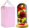 PPLONG-GE Rosen Schönheits- und Tierrosen-Set in Glaskuppel, LED-Lichter, künstliche Blumen, Rose, Muttergeschenke für Mama, Geschenk für Oma, Frauen, Geburtstag, Valentinstag, Muttertag, Hochzeit, We