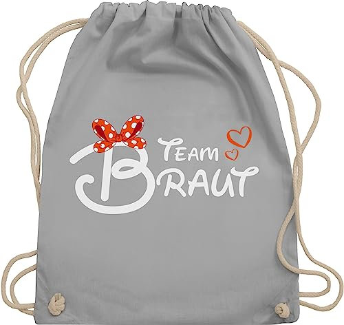 Turnbeutel Rucksack - JGA Junggesellenabschied Frauen - Team Braut - Schleife - Unisize - Hellgrau - stoffbeutel brauttaschen bachelorette party bridemaid sportbeutel junggesellinnenabschied outfit