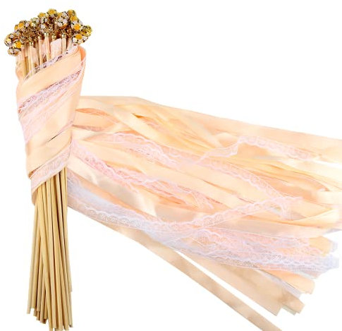 32 Stücke Wedding Wands Hochzeit,Zauberstäbe Hochzeit Luftschlangen Wedding Wands mit Glocke und Holzstäbchen werden für Hochzeiten, Geburtstage, Weihnachten, Babyparty.