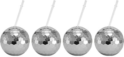 Fiorky 600ml 3/4PC Disco Flash Ball Cocktail Cup, Disco Ball Cups Cocktail Cup KTV Nightclub Party Straw Wine Glass Drinking Juices Mug Bar Tools for Theme Parties Travelling Nightclub Bar