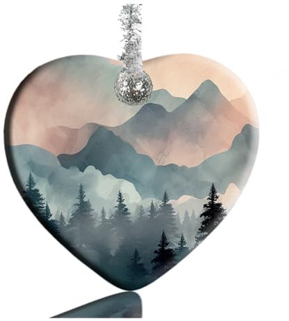 XUTAI Schöner grüner Berg Herz Weihnachtsbaum Keramik Ornamente Porzellan Anhänger Weihnachten Ornament Hängende Ornament für Urlaub Dekoration