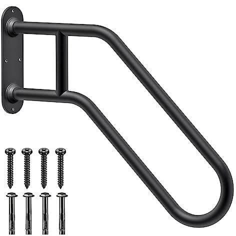 SELEWARE Pasamanos antideslizantes resistentes para exteriores de 1 a 4 pasos, 25 pulgadas de montaje en pared de escalera de mano, mango de seguridad en forma de U para garaje, porche, jardín