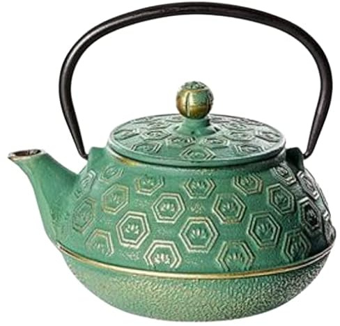 Teemando® Hebei - Teiera in ghisa, colore: verde/oro con filtro in acciaio inox, 0,8 l