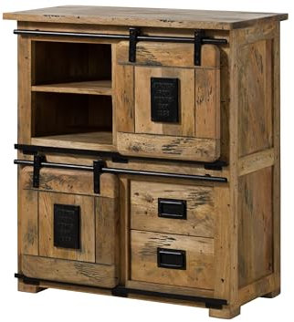 MASSIVMOEBEL24.DE Railway Highboard 90x45x100 Mango, Farbe:Natur lackiert, Größe:90x45x100 cm (BxTxH)