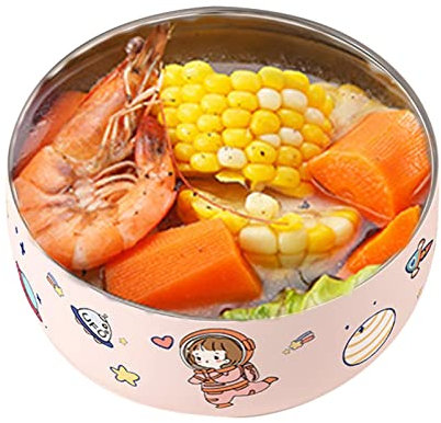 Children's Stainless Steel Cartoon Bowl, Double-Walled Insulated Soup Bowl Cereal Bowl Salad Bowl Rice Bowl Dessert Bowl Serving Bowl for Children