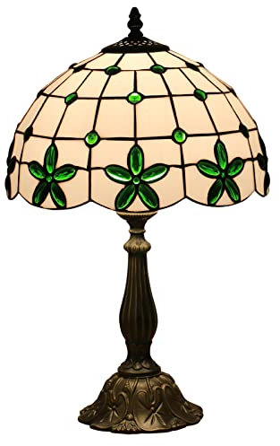 Uziqueif Tiffany Tischlampe, 12 Zoll Dekorative Tischlampe Aus Buntglas, Vintage deko Nachttischlampen Für Schlafzimmer, Lampenfassung Aus Zinklegierung Tiffany Lamp,Grün