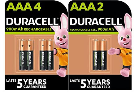 6X Duracell AAA Ricaricabili 900 mAh (1 Blister Da 4 Batterie + 1 Blister Da 2 Batterie) 6 Pile Ministilo Ricaricabili