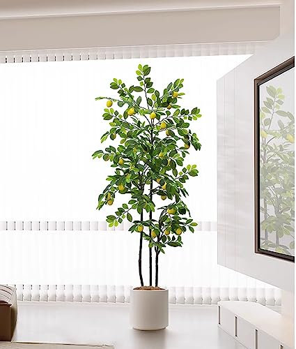 Kunstbaum 170/ 140/ 125 Cm Tische Boden Arbol Künstliche Decorativo Para Sala, Realistischer UV-beständiger Kunststoff-Gummibaum/künstliche Pflanzenbäume, Mit Weißem Sockel Und Simulationszitrone ( Co