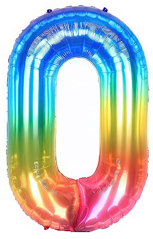 Ponmoo 40 inches Foil Balloons Numbers 0 Neon Rainbow (101cm), Inflatable Helium or Air, Giant Balloon Number 0-9, 10-29, 30-100, Grand Balloons for Anniversary Wedding Birthday Party Decoration