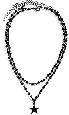 fdsmall Halskette für Frauen Boho Gothic Star Cross Anhänger Halskette Einstellbare Layered Bead Chain Choker Halsketten Halloween Weihnachten Neujahr Goth Schmuck Geschenk für Frauen und Mädchen (01)