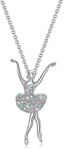 AZWOOD Collier avec pendentif ballerine danseuse danseuse de ballet en argent sterling 925 avec pendentif en argent pour fille, Métal, Zircone cubique Saphir créé