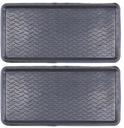 Nicola Spring Heavy Duty Rubber Door Mats - 80 x 40cm - Pack of 2 - Decorative Indoor Front Door Black Floor Mat Entry Dirt Trapper Rug Outdoor Boot Scraper Non Slip Backing Doormat