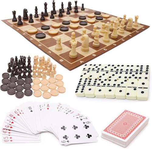 Toyland® Ultimate Family Favorites Brettspielpaket – Dominosteine, Karten, Schach, Dame & Nullen & Kreuze – Geeignet ab 3 Jahren