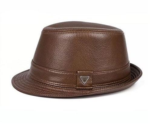 Lifup Herren Fedora Hut Echt-Leder Panama Hut Trilbyhut Herbst Winter Vintage Style Dress Hut Braun Groß