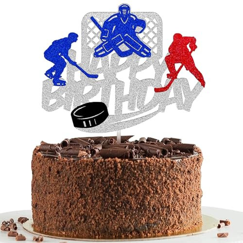 Bogoro Cake Topper Happy Birthday Tortendeko Geburtstag Kuchen Deko, Hockey Kuchenaufsatz, Eishockey Sport Thema, Hockey-Cupcake-Topper, Sport Themen Cupcake Topper