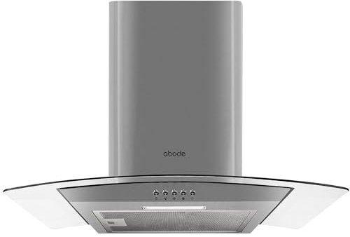 Abode Chimney Cooker Hood Stainless Steel 60cm Curved Glass Extractor Hood & Recirculation with 1x Carbon Filters, Wall Mounted Range Hood Extractor Fan, 3 Speed Settings, AGCH6031SS (Silver)