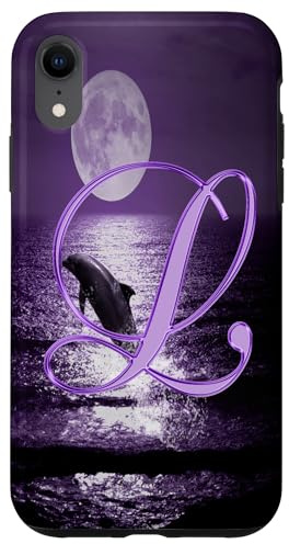 L Dolphin Purple Animal Ocean Moon Sea Initial Letter Name Case for iPhone XR