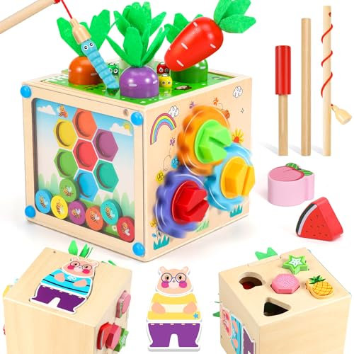 Montessori Spielzeug ab 2 Jahre Motorikwürfe Aktivitätswürfel 6 IN 1 Motorikspielzeug ab 1 Jahr Holzspielzeug Geschenk für Jungen und Mädchen