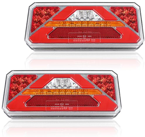 Qiping LED Rückleuchten Anhänger Set, 12V/24V Anhängerbeleuchtung, LKW Rückleuchte Wasserdichtes Rücklicht mit E-mark (TYPE-2)