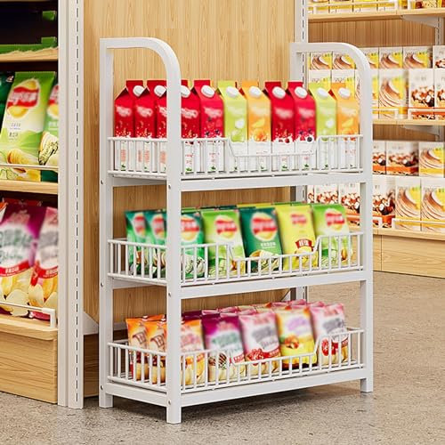 gemüseregal Supermarkt-Regale 3 Schicht Snacks Regal stabil, weiß Einzelhandel Display Rack Süßigkeiten, organisieren Snacks Getränke trockene Waren, für Home Theater Supermarkt Pantry Theke, Metall L