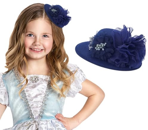 Bohend Blume Perle Mini Zylinderhut Feder Niedlich Weiß Fascinator Hut Tea Party Hochzeit Geburtstag Haarschmuck für Mädchen (Polyester, Blau)
