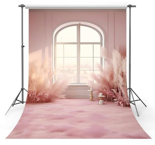 MEHOFOND Toile de fond rose de 1,5 x 2,1 m pour photographie d'intérieur bohème pampa adulte enfant femme enceinte portrait mariage anniversaire fête décoration bannière accessoires studio