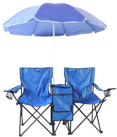 Chaise de Plage avec Parasol, Deux Sièges, Support Épais, Tissu Oxford, avec Rangement, Chaise de Plage Pliable, pour Piscine, Jardin, Camping, Plage