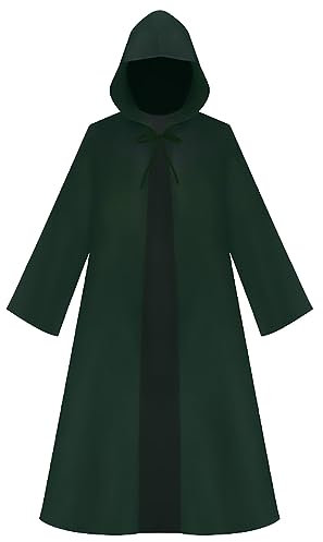 Umhang mit Kapuze Herren Damen Mittelalter Mantel Jedi Robe Ritter Fancy Halloween Cosplay Kostüm Cape Karneval Maskerade Mottoparty Umhang Lange Vintage Einfarbig Poncho Robe Trenchcoat