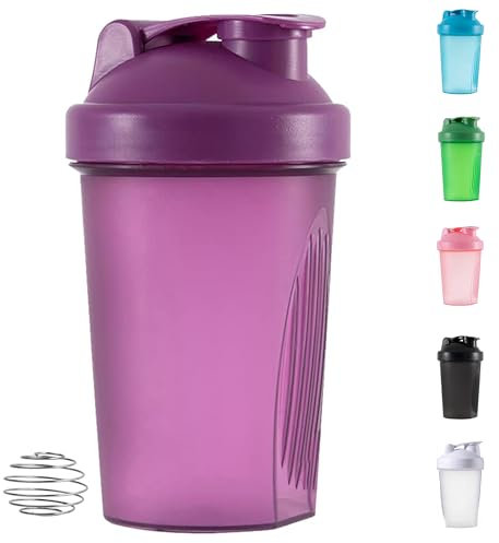 Senshuomy Protein Shaker Bottle,Sports Supplements Shakers Includes Wire Mix Ball Blender Bpa Free Secure Drink Flip Cap 400ml for Fitness Sports Gym Supplement Drinks Bottles (Purple)