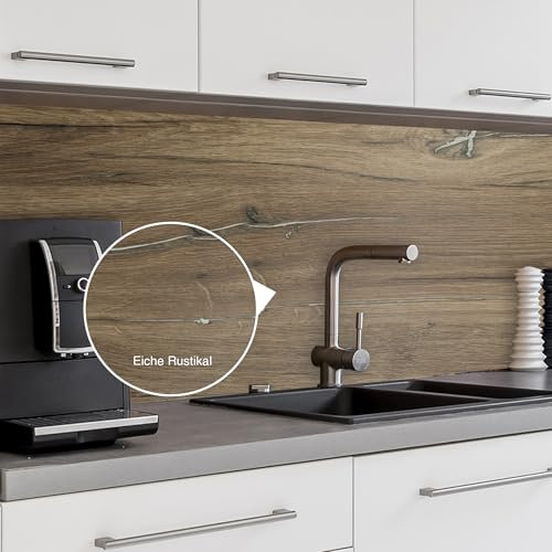 WALLando Premium Küchenrückwand, individueller Größenzuschnitt – Einfach zu montierende PVC-Wandverkleidung für die Küche – Hitzebeständiger Spritzschutz aus Kunststoffplatten – Eiche Rustikal