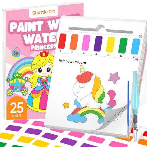 Shuttle Art Pintura con Libros de Agua, 25 Páginas Papel de Acuarela con Tema de Princesas con 2 Pinceles, Acuarelas Magicas Pinturas