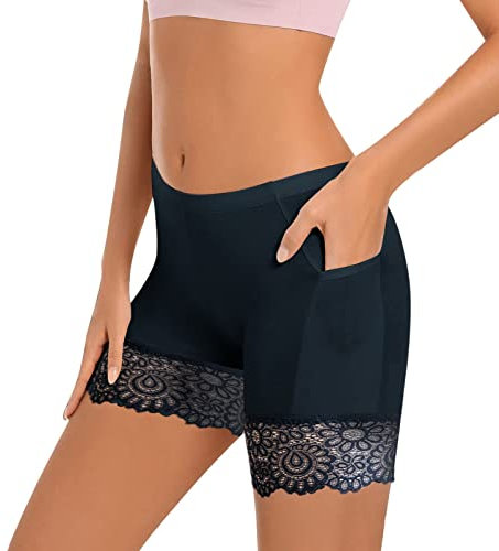 Damen Unterhose Unter Rock Kurz Hose Spitze Slips Anti-Chafing Shorts 1/3er Pack Boxershorts Miederhose Unterkleid Taillenslip Weichem Panties Leggings mit Anti-Rutsch Spitzenbesatz