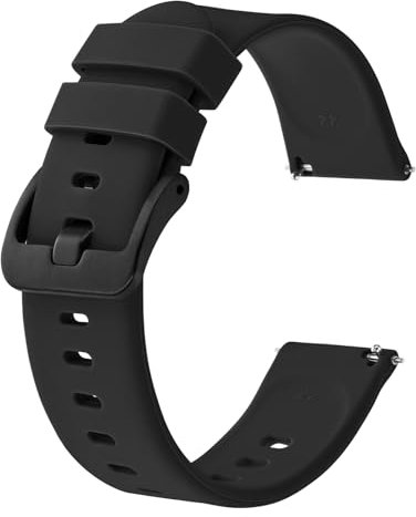 BISONSTRAP Bracelets de Montre en Silicone, Bracelets Minces à Dégagement Rapide, 19mm, Noir avec Boucle Noire