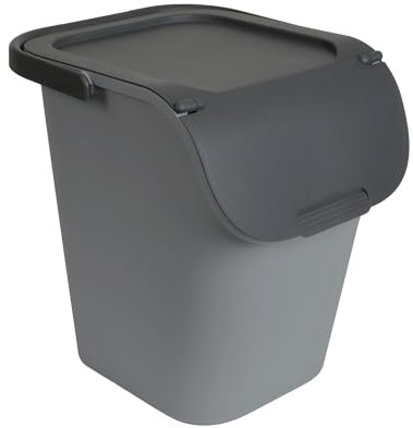 EDA - Poubelle de tri 40 L - Poubelle de tri sélectif avec Couvercle - Large Ouverture - Superposable et Emboîtable - Gris Béton