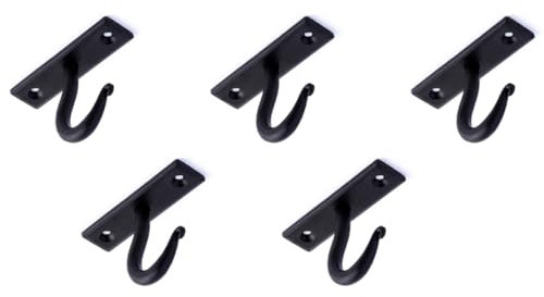 Fayesia Cup Hooks - Blacksmith Handcrafted - Wrought Iron Mug Hooks for Under Shelf - Set of 5 Single Prong Hooks - Screws & Fittings Included - Kitchen, Utensil, Storage etc (Black)