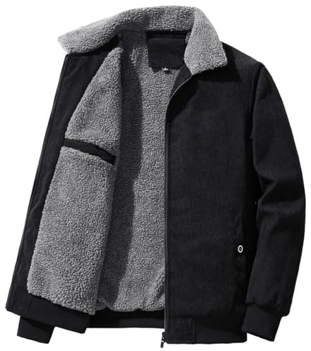 SOOUICKER Cordjacke Herren Gefüttert Lammfell Hemdjacke Winter Sherpa Jacke Herren Cord Fleecejacke Hemd Warm Bomberjacke Fell Elegant Winterjacke Vintage Ohne Kapuze Teddyfutter