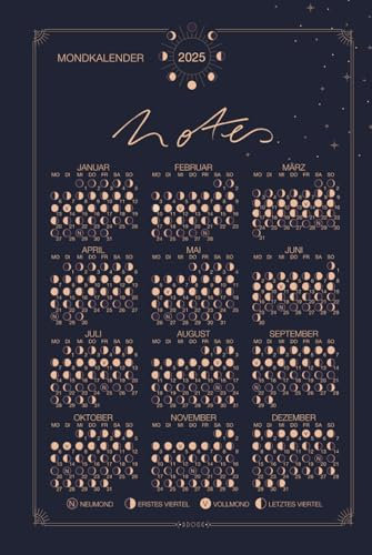 Notizbuch DIN A5, liniert, mit Mondkalender 2025, 167 Seiten | begleitet von der Kraft des Mondes: ideal als Tagebuch, Journaling, Ideenbuch, Schreibheft