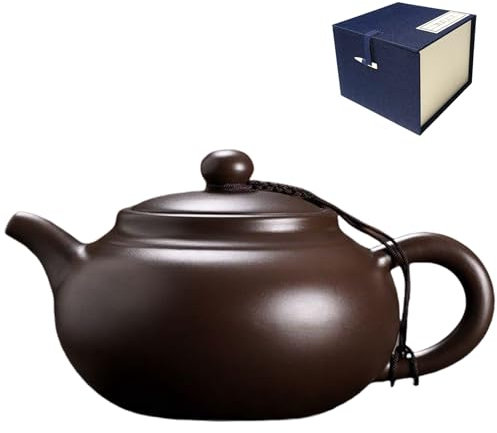 NIUKOMY Yixing Zisha Teekanne 400ML, Chinesische Handgefertigte Fanggu Teekannen aus Ton mit Box, Groß Kung Fu Lila Tonkessel für Losen Tee, Zini-Ton