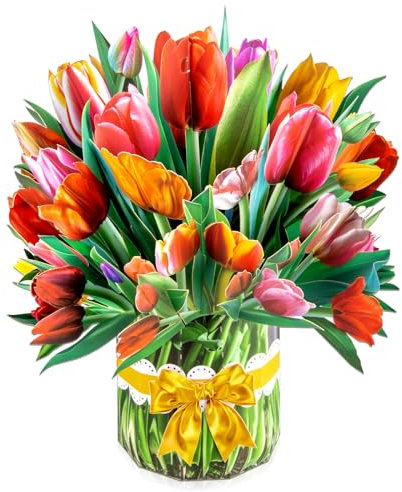 Tulpen Big Pop Up Karten, 33 cm Papier Blumenstrauß Grußkarten mit leerer Notizkarte und Umschlag, zur Feier von Liebe, Feiertagen, Geburtstagen, Jubiläen, Valentinstag, Muttertag, Hochzeit, Urlaubs