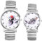 JewelryWe Silber Elastische Uhren für Paare: 2pcs Sonne Mond Berg Meer Analog Quarz Armbanduhr Edelstahl Stretch Armband Römische Ziffern Partner Freundschaft Uhr Valentinstag Pärchen Geschenk