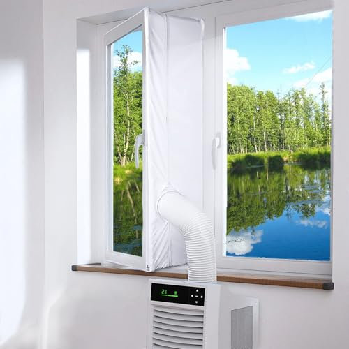 Sello de ventana de aire acondicionado móvil de 5 m para ventanas abatibles, kit de ventilación de ventana, fácil instalación, apto para aire acondicionado portátil, secadora (blanco)