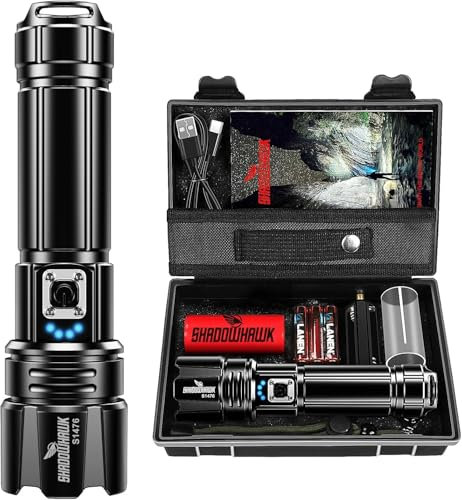 Shadowhawk Linterna LED 800 lúmenes, linterna LED recargable por USB, con funda, 5 modos de luz, para camping, senderismo, emergencias