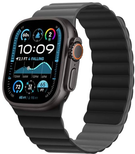 HITZEE Doppelseitig Reversibel Band Kompatibel mit Apple Watch Armband 49/46(S10)/45/44/42mm, Magnetisch Silikon Armband für iWatch Ultra 2 Serie 10 9 8 7 SE 6-1 (49/46/45/44/42, Schwarz/Grau)