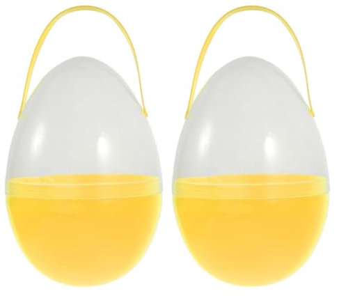 ULTECHNOVO 2 PC Jumbo Ostereiriese Plastikeier Mit Griffen Großen Behältern Plastik Ei Geformte Eimer Körbe Für Osterjagd Party Dekoration Gelb Gelb