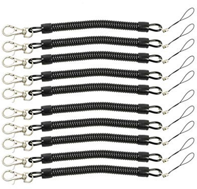 Uqezagpa Schwarz Elastic Retractable Coil Lanyard 10x Anti Lost Schnalle Für Schlüsselkettenhalter Zum Angeln Von Segelkane