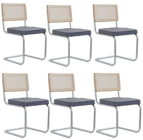 Uderkiny 6er Set Besucherstuhl，Konferenzstühle，Freischwinger stühle，Bürostühle，Esszimmerstuhl，Geeignet für Konferenzraum/Wartezimmer/Büro/Restaurant，Plattiertem Bügel und Samtkissen（Grau,6）