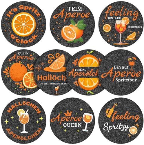 NISENTIA 10 Stück Apero Untersetzer Filz, Apero Spritz Filzuntersetzer Rund Geschenkset Deko Accessoires Untersetzer Sprüche für Trinkgläser Aperolliebhaber Aperoliker Weinliebhaber
